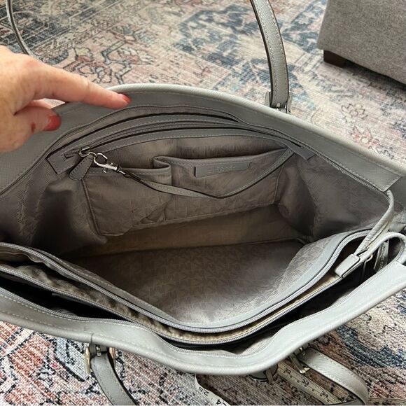 Michael Kors Jet Set Travel Saffiano Leather Top-Zip Tote Bag Gray - Picture 11 of 16